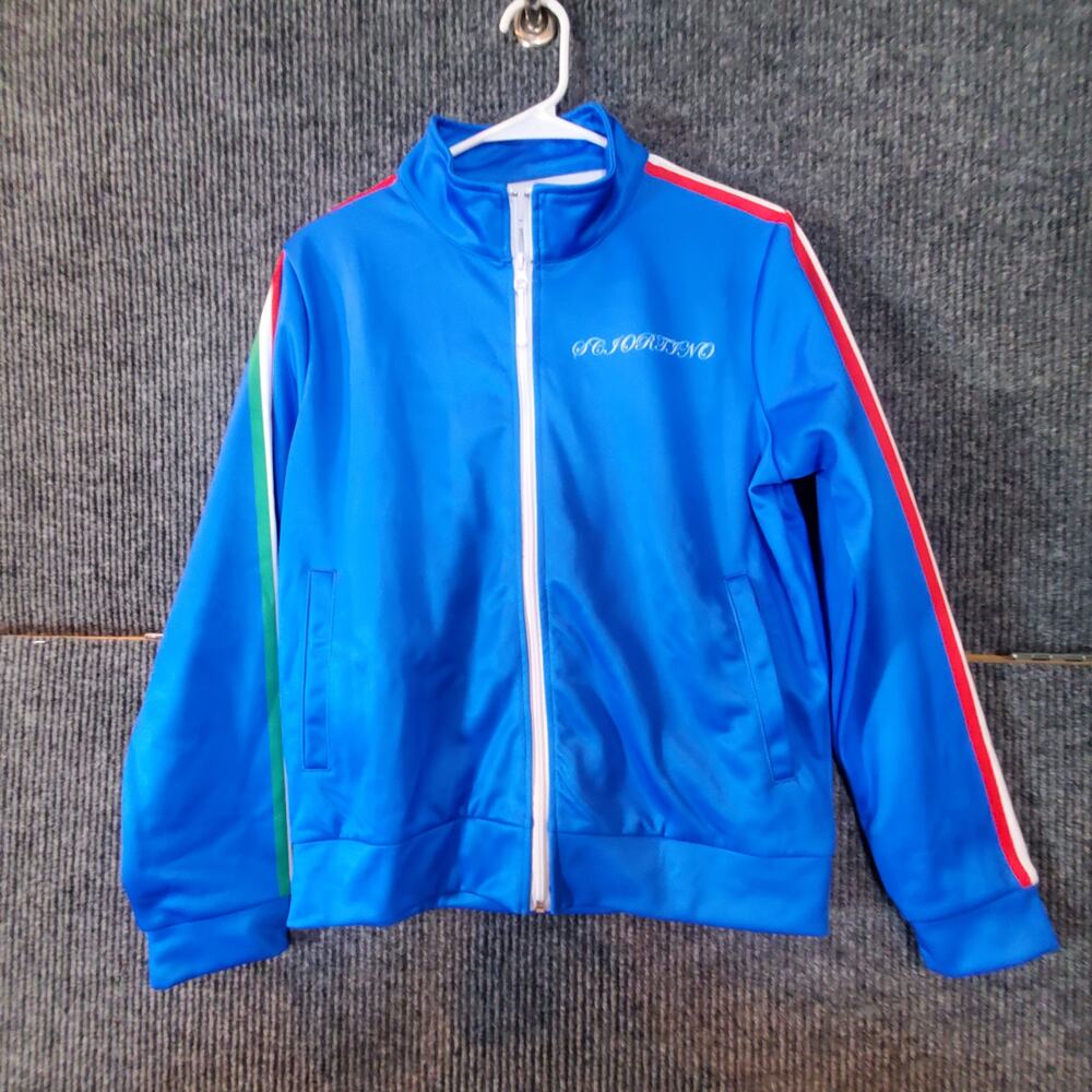 S.C. Portino Womens M Blue Track Jacket Italian Stripe Full Zip Retro Y2K